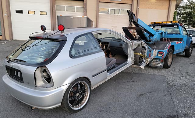 Scrap car removal in Vancouver of a Honda Civic.